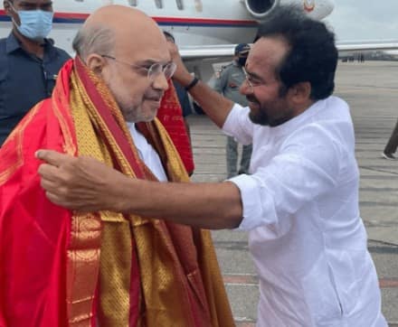 తెలంగాణలో అమిత్ షా పర్యటన ప్రారంభం.. ఎన్టీఆర్ తో భేటి..!!